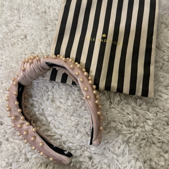 Lele Sadoughi Velvet Pearl Pink Headband - Picture 2 of 4